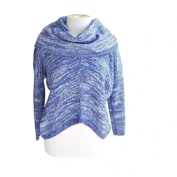 New Express Blue & White Wool Blend Cozy Oversized Cowl Neck Sweater - Picture 2 of 5